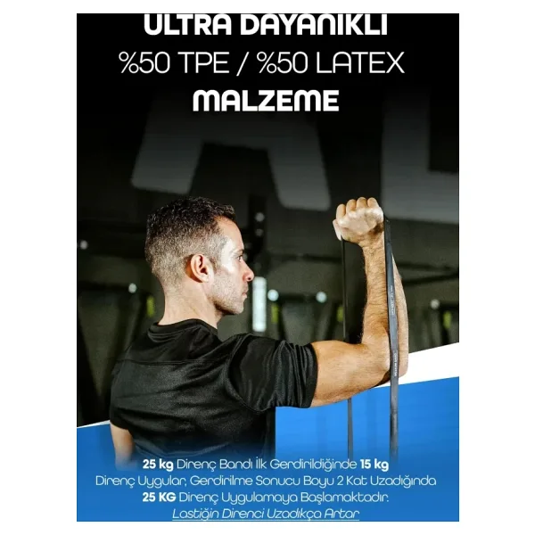 25 KG Siyah Barfiks Direnç Bandı - Sert Gym Kas Geliştirme Pilates Fitness Antrenman Lastiği