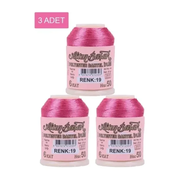 3 Adet Altınbaşak Oya ve Dantel İpi 20 gr - Royaleks - No: 019