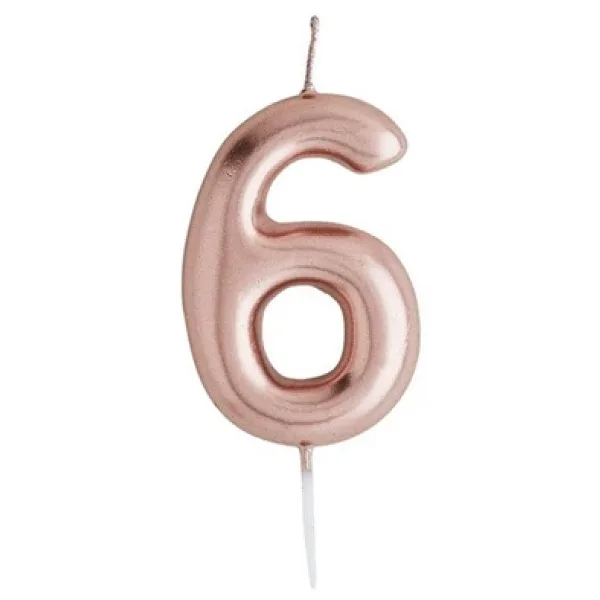 6 Yaş Rose Gold Rakam Mum