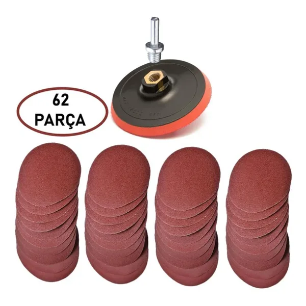 62 Parça 115 mm Avuç Taşlama Cırt Zımpara Seti + Matkap Aparatı