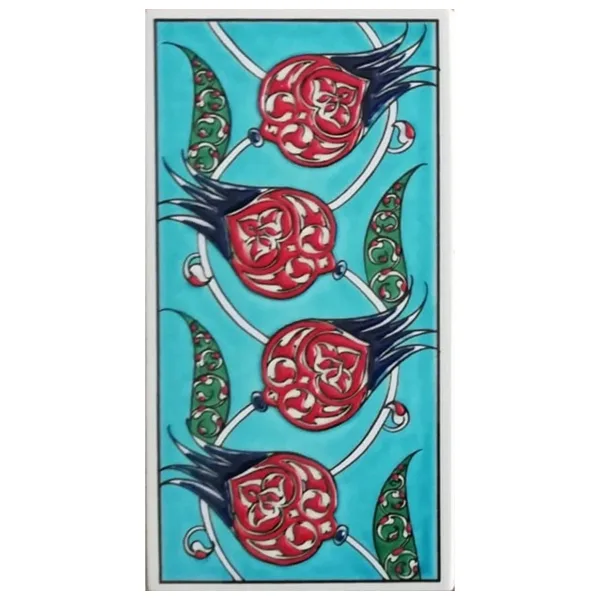Armada Çini 10x20 Cm Ed 208 Yeşil Nar Çiçekli El Dekoru Çini Karo Çok Renkli