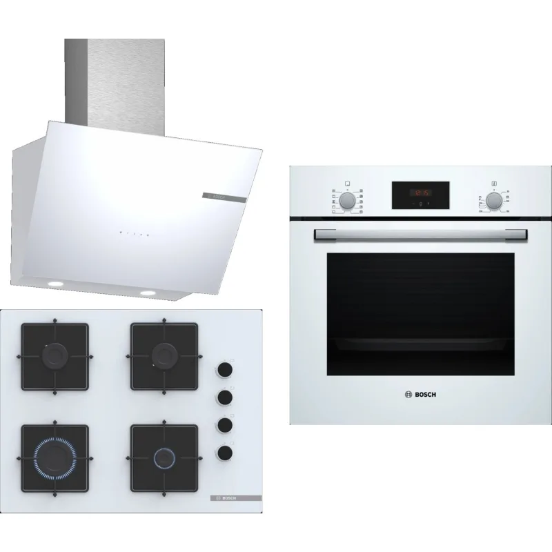 Bosch 3'lü Beyaz Ankastre Set HBF512BW1T + POP7C2P30O + DWK66PJ20T