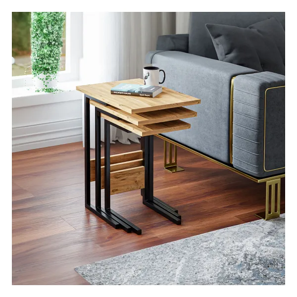 Ceramical 3'lü Zigon Sehpa - Atlantik Çam