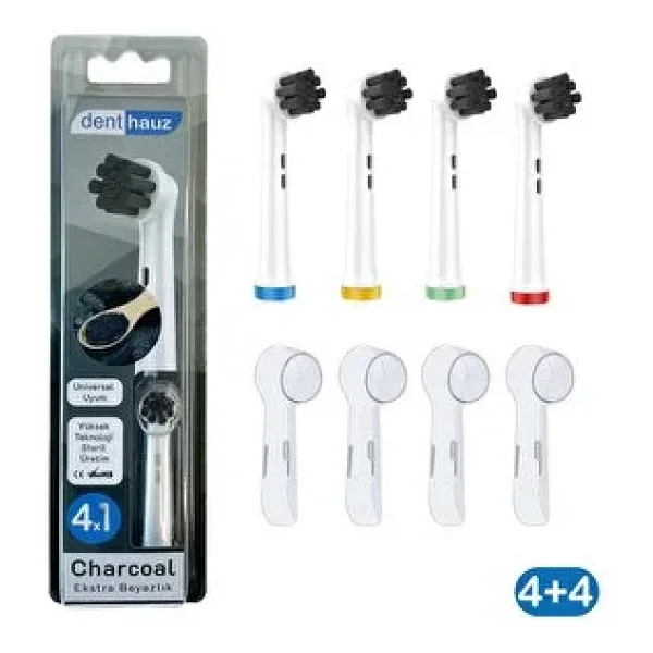 Denthauz Charcoal - Ekstra Beyazlık Oral-B Uyumlu Diş Fırçası Başlığı - Fırça Koruma Kapağı