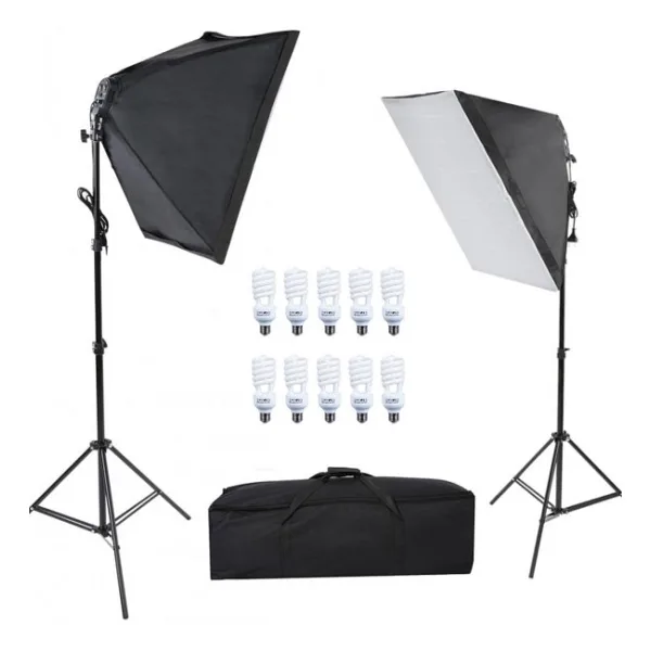 Deyatech Softbox 50X70 Paraflaş 5 Duylu Sürekli Işık 200cm Ayak 2 li Set
