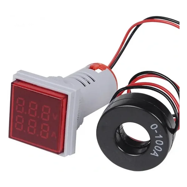 Dijital Voltmetre Ampermetre 20-500VAC 0-100A Kare Kırmızı