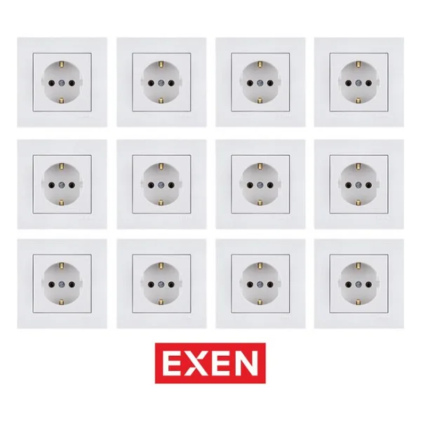 Exen Beyaz Topraklı Priz - 12 ADET