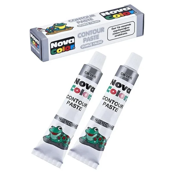 Gümüş Gri Kontür Boyası 25 ML 2 Adet Cam Vitray Boyası Kontur Silver Vitray Çalışması