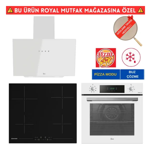 Hoover Milano Elektrikli Vitroseramik Beyaz Ankastre Set (HO3158W+ HH64CCB Siyah + HDG6C1GWTK)