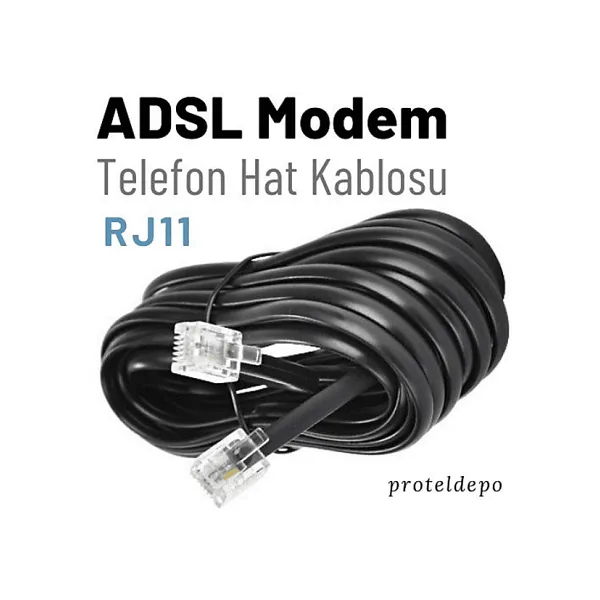 Irenis Adsl Vdsl Modem Kablosu, Rj11 Kablo, Köken Telefon Kablosu, 10 Metre Siyah