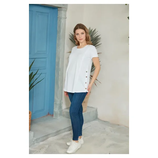 Issıl O7158-Yan Dugmeli Emzirme Detay Hamile T-Shirt