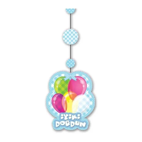 İyiki Doğdun Yazılı Asmalı İp Süs Mavi Renk 3 lü Set 12x45 cm