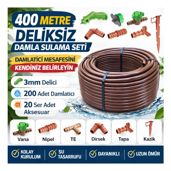 Kalitek Deliksiz Damlama Sulama 400 M Borusu Hortumu 16mm