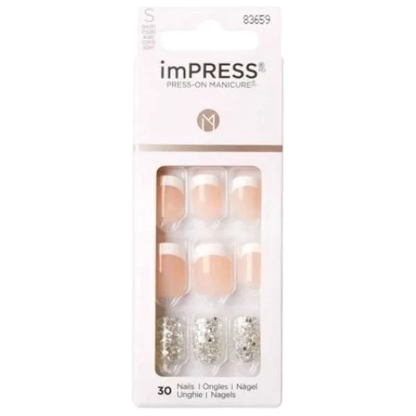 Kiss impress Kendinden Yapışkanlı French Takma Tırnak Kısa Simli