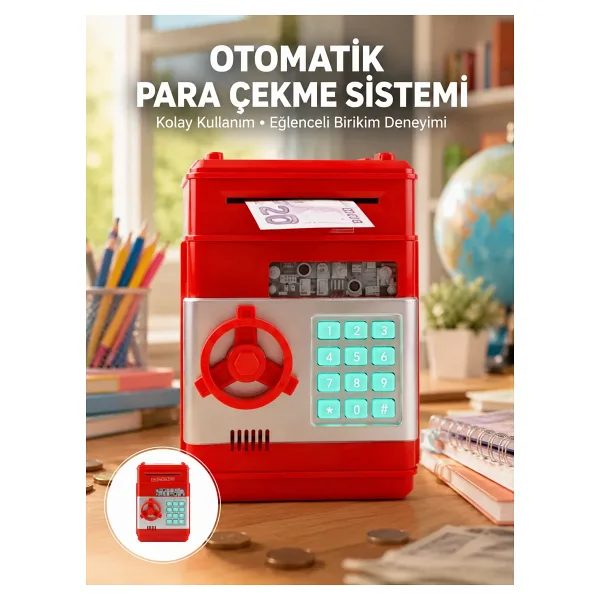 Kumbara Şifreli Atm Kasa Para Yutan Kumbara Şifreli Kırmızı