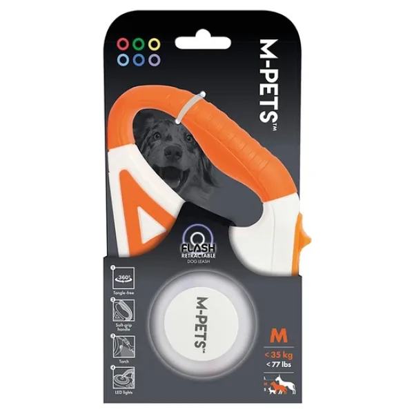 M-Pets Flash Ledli Otomatik Gezdirme Şerit 5Mt, Orange