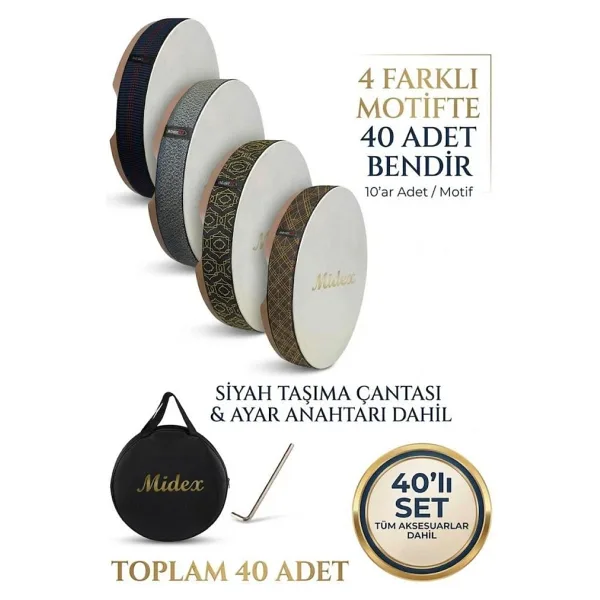 Midex Br-40X Profesyonel 40'Lı Karma Desenli Bendir Def Avantaj Paketi