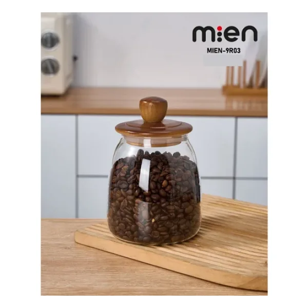 MİEN Akasya Kapaklı Borosilikat Konik Cam Kavanoz 950 ml