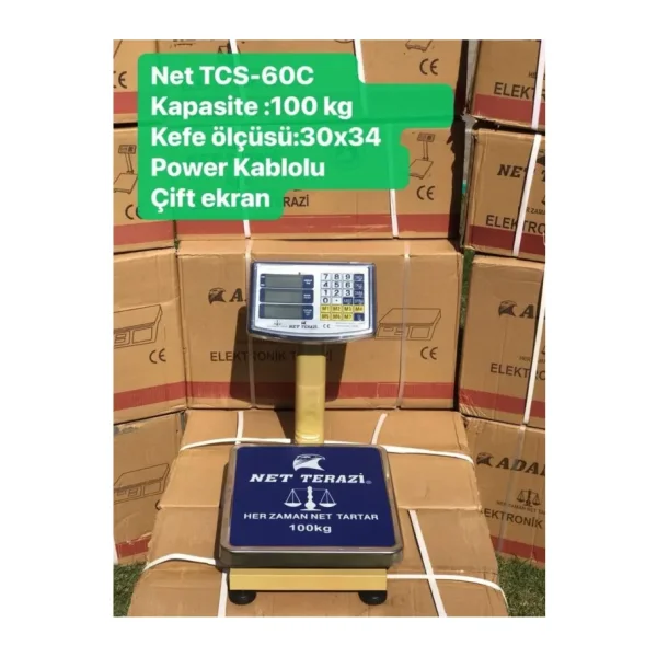 Net Terazi TCS-60C 100KG Terazi Kafe Ölçüsü 30X34 Manav Bakkal Terazi