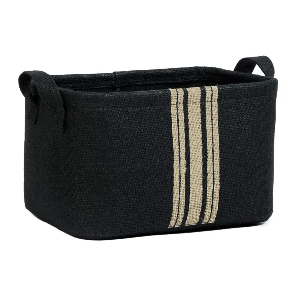 Ocean Home Textile Çizgili Siyah Renk Jüt Sepet 30 x 21 x 18 cm