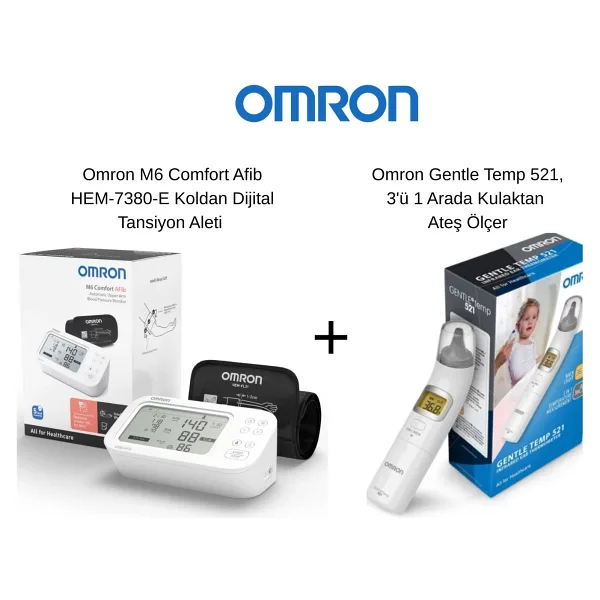 Omron M6 Comfort Afib HEM-7380-E Koldan Dijital Tansiyon Aleti + Omron Gentle Temp 521 Kulaktan Ateş Ölçer