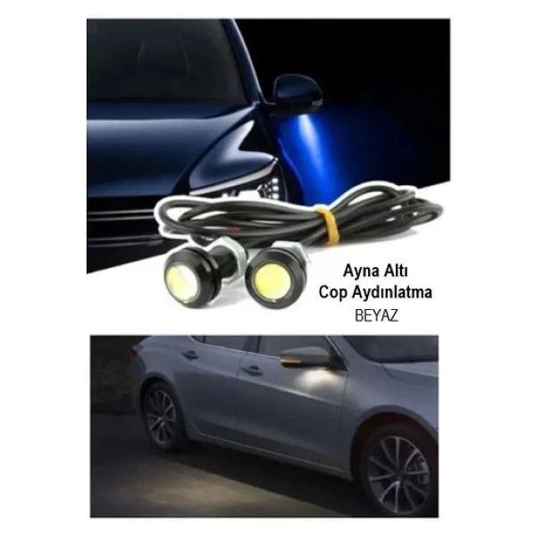 Oto Motto Ayna Altı Led Ayna Altı Cob Aydınlatma Led Eagle Eye 2 Adet Beyaz Sağ Sol Takım