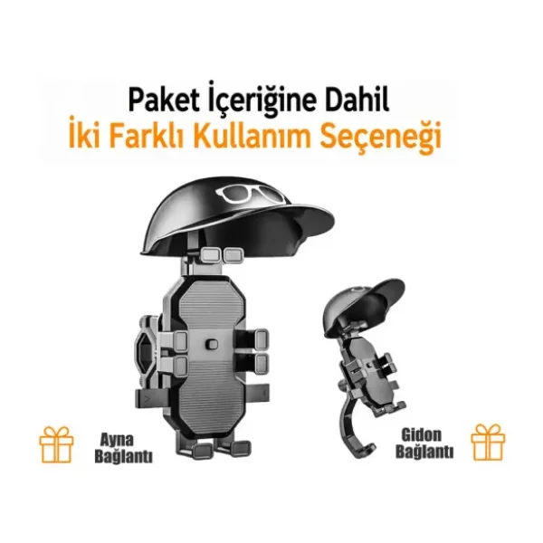 outfire Otomatik Tuşlu Şapkalı Motorsiklet Bisiklet Telefon Tutacağı Ayna ve Gidon Bağlantılı