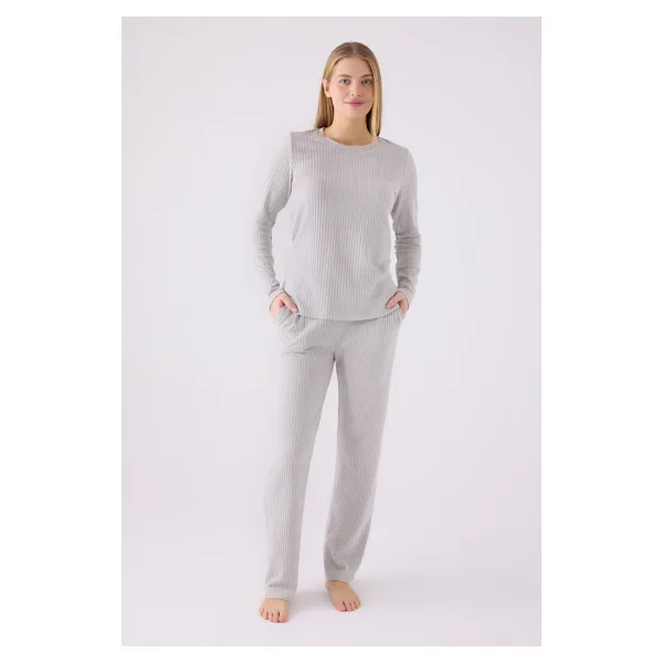 Pıerre Cardın Kadın Uzun Kol Pijama Takım PC8908 Gri