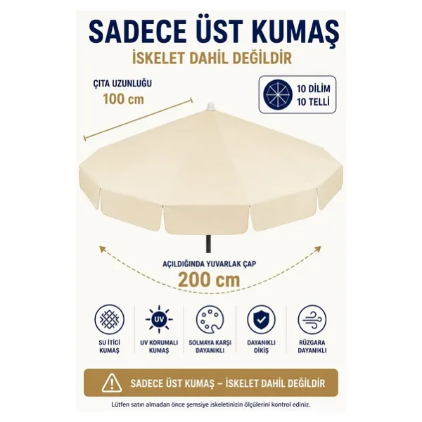 Plaj Şemsiyesi Uyumlu 200/10 Krem Polyester Kumaş