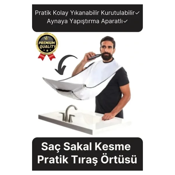 Pratik Hijyenik Vakumlu Aynaya Yapıştırma Aparatlı Beyaz Kesme Örtüsü Evde Saç Sakal Tıraş Önlüğü