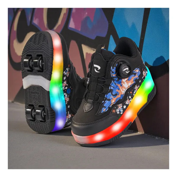 Rocky Sport Flames Çocuk Patenli, Işıklı Rahat Siyah-Saks ve Günlük Ayakkabı&sneaker Yeni Model Tarz Patenli Kaykay Ayakkabı - 34