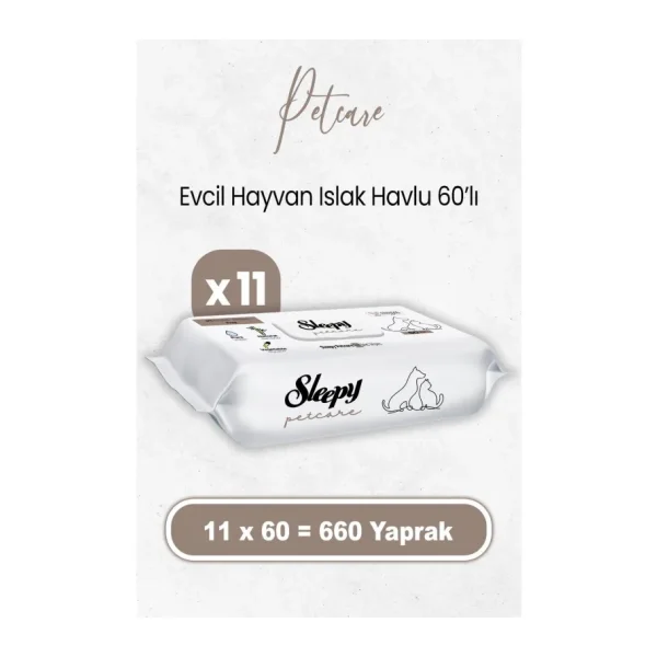 Sleepy Petcare Evcil Hayvan Islak Havlusu 60 x 11 Adet (660 Yaprak)