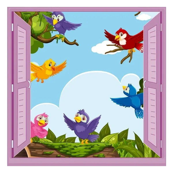 Stickerart Çocuk Odası Bebek Odası Pencere Poster Duvar Kağıdı Balonlar Kuşlar