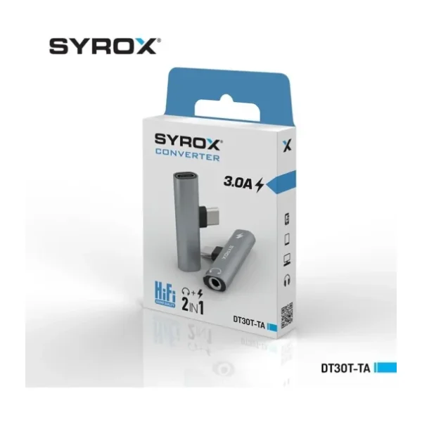Syrox Type-C to Kulaklık ve Hızlı Şarj Girişi Çevirici (Type-C to Type-C & Aux) Splitter Adaptör HiFi 3.0A