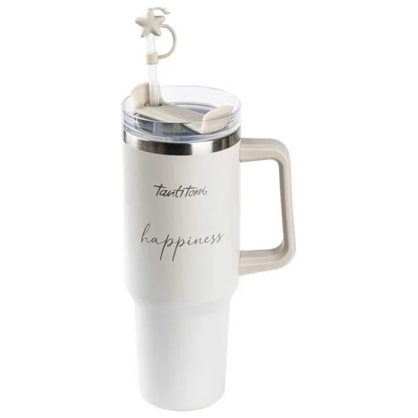 Tantitoni Açık Kahve Desenli Paslanmaz Çelik Pipetli Termos Bardak 1.2lt - 1200 ml - Açık Kahverengi