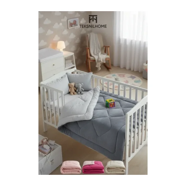 Teksnil Home Pamuklu Welsoft Bebek Yorganı 95X145 Cm Gri Yumuşak Çift Taraflı Bebek Yorgan