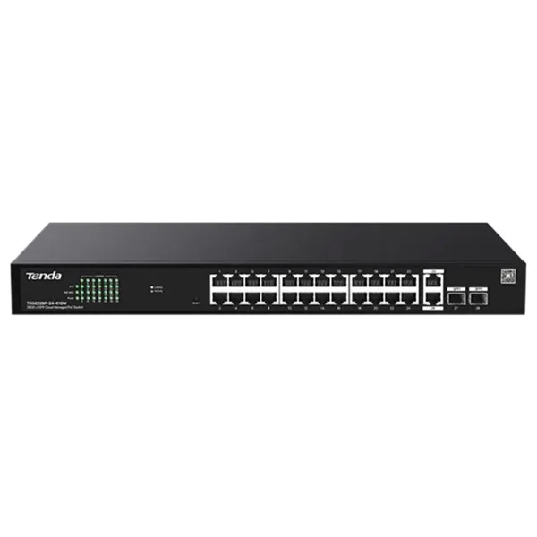 TENDA TEG2228P-24-410W 24 PORT POE 10/100/1000 2 X SFP 410W YONETILEBILIR DESKTOP SWITCH