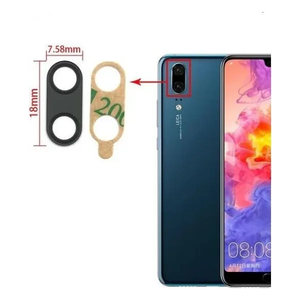 Tkgz Huawei P20 Arka Kamera Camı Lens Yapışkanlı