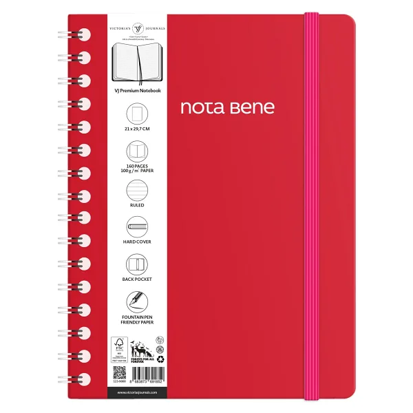 Victoria's Journals Nota Bene Spiralli Premium Sert Kapak Defter, 21x29,7 cm, Çizgili