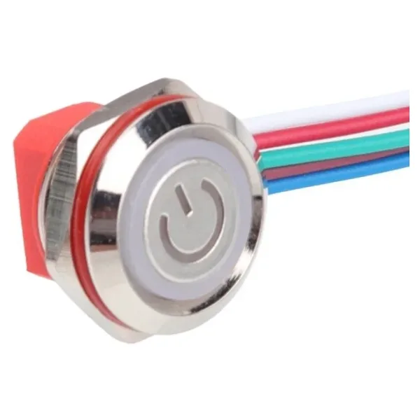 WD12C1-Wired-P1-EC 12mm Düz Yaylı RGB Işıklı Metal Buton - Kablolu