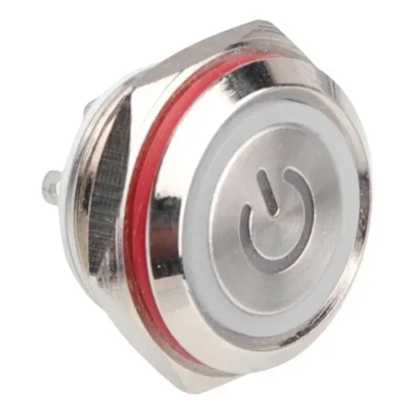 WD16C1-Pin-P1-EC 16mm Düz Yaylı Işıklı Metal Buton - Beyaz