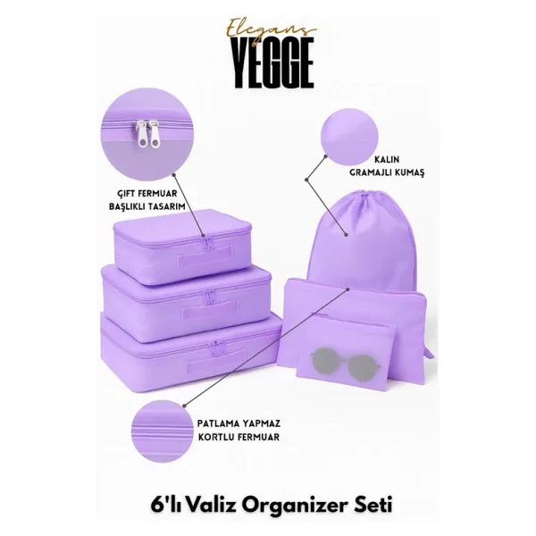 YEGGE 6'lı Valiz İçi Düzenleyici Hurç Seti - Seyahat Çantası Organizer - Fermuarlı Bavul Düzenleme Seti