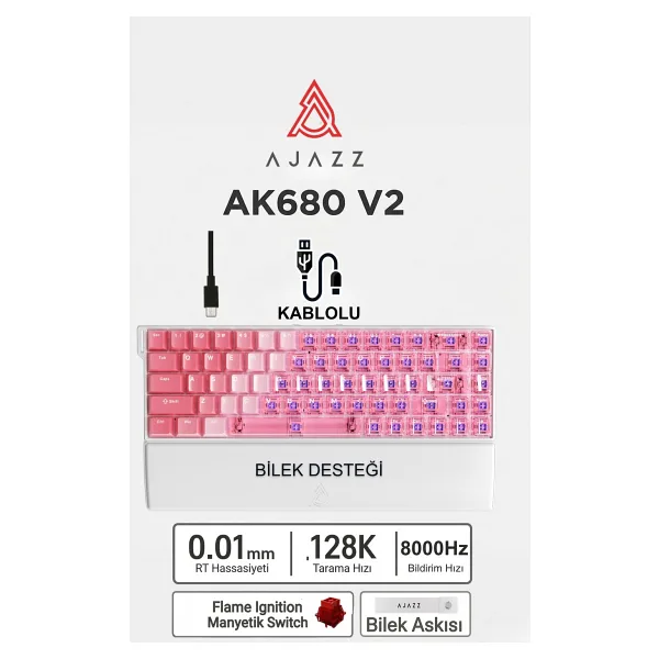 Ajazz AK680 V2 Transparent Upgraded Version RGB %68 TKL Bingwu Switch Kablolu Mekanik Oyuncu Klavyesi