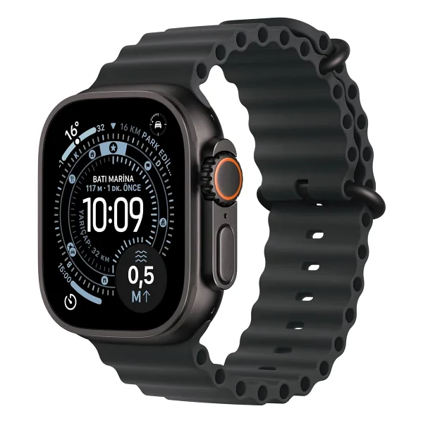 Apple Watch Ultra 3 GPS + Cellular 49mm Siyah Titanyum Kasa ve Siyah Ocean Kordon Akıllı Saat