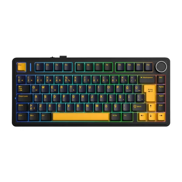 Aula F75 Mekanik RGB TKL Hot Swap GrayWood V4 Switch Kablosuz Makrolu Türkçe Q Klavye Siyah