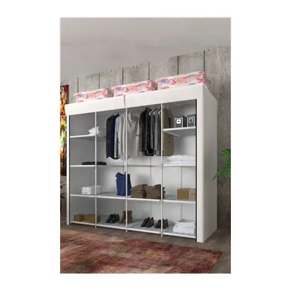 Cimrikese Geniş Hacimli Çift Askılı Bez Dolap Beyaz Bezdolap