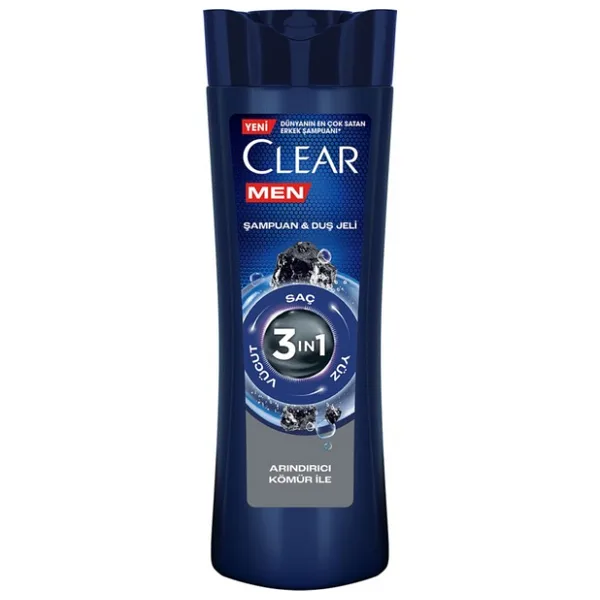 Clear Men 3 In 1 Şampuan & Duş Jeli Arındırıcı Kömür Saç Yüz Vücut Için 350 ml 4 Adet
