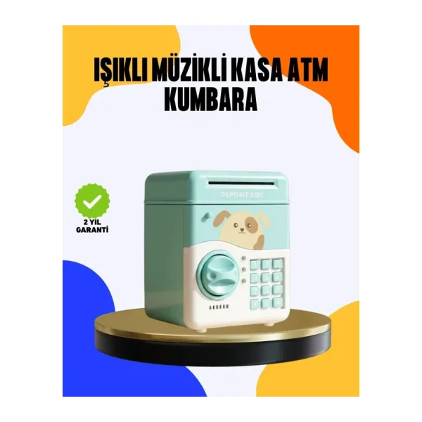 Çocuklar İçin Su Yeşili ATM Kasa Tasarımlı Şifreli Kumbara