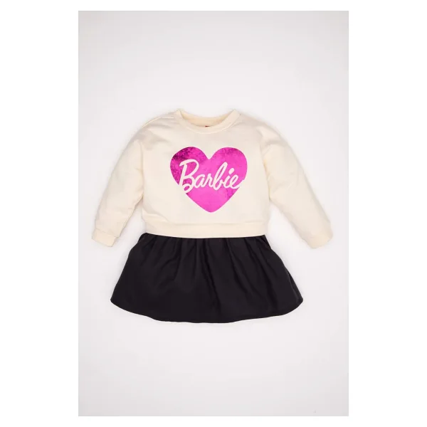 DeFacto Kız Bebek Bisiklet Yaka Barbie Uzun Kollu Sweatshirt Elbise D2542A524AU - 4 - 5 Yaş - Ekru-ER233