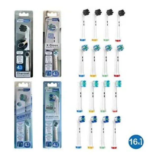 Denthauz Dev Set 16 Adet Comfy + x Cross + 3D Maxcare + Charcoal Oral-B Uyumlu Yedek Diş Fırçası Başlıkları